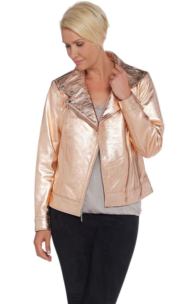 halston metallic leather motorcycle jacket de qvc