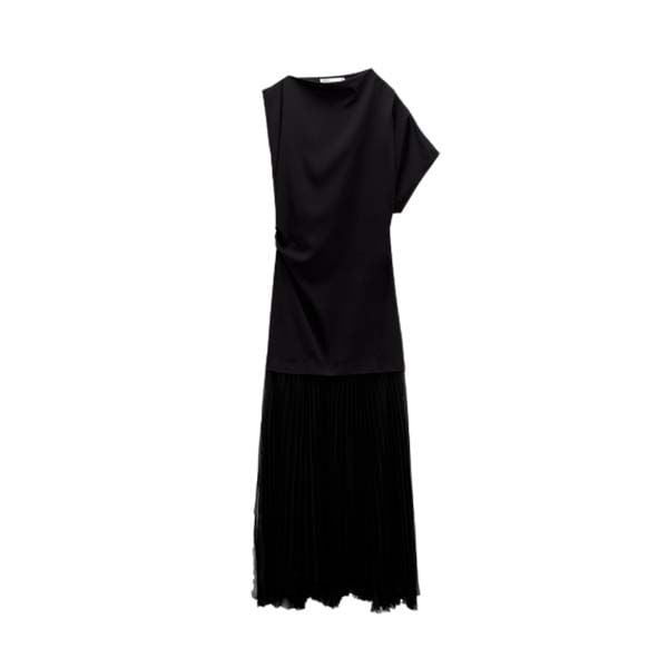 vestido drapeado asimetrico negro zara