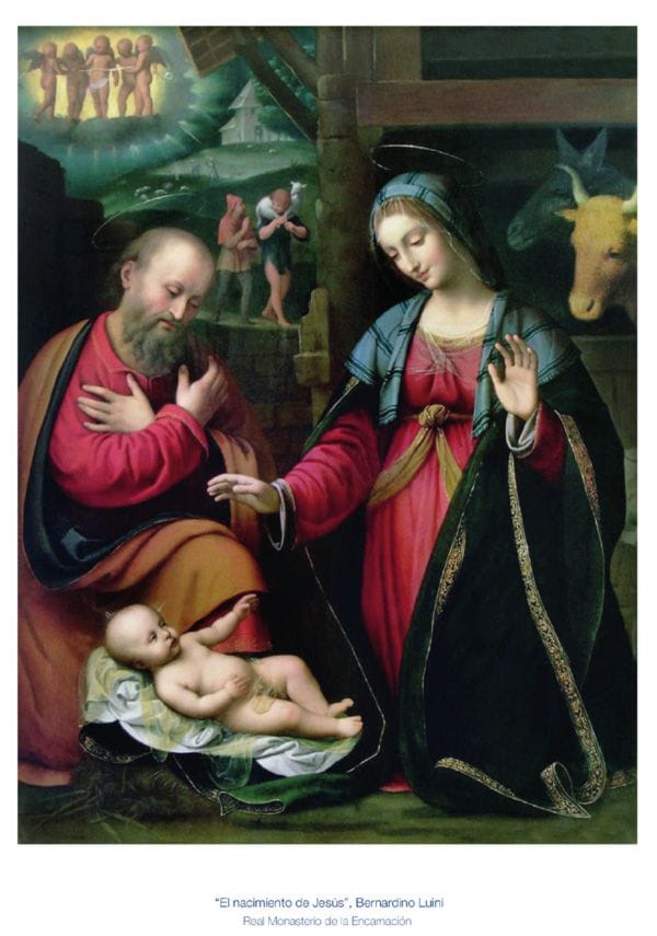 Don Juan Carlos y doña Sofía, por su parte, nos han felicitado las fiestas con un motivo religioso artístico, la pintura 'El nacimiento de Jesús', de Bernardino Luini
