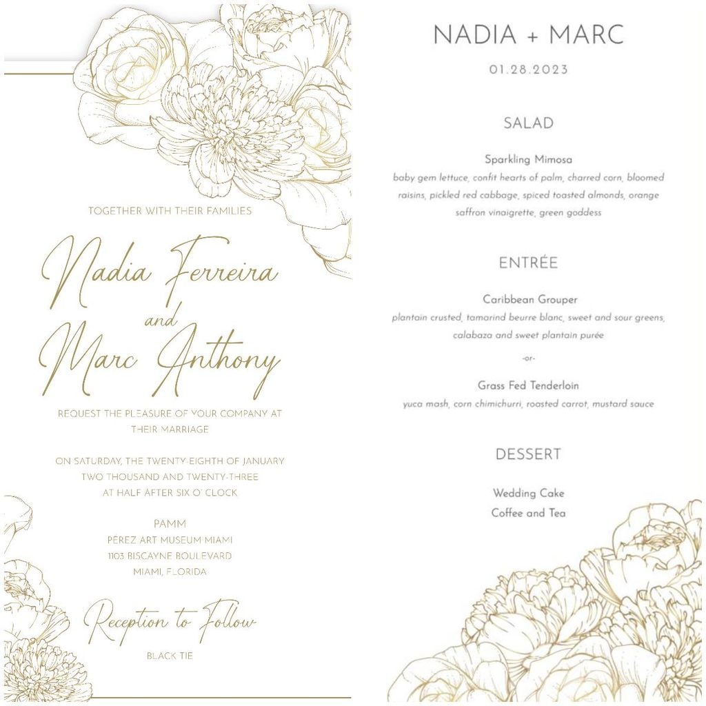 Invitación y menú de la boda