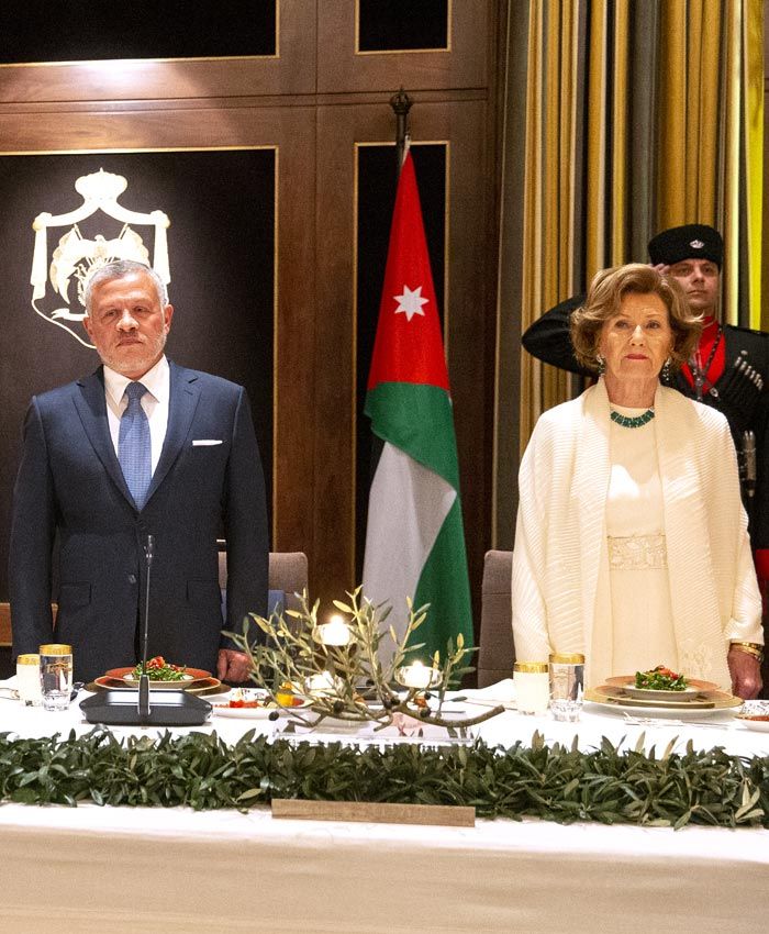 Rania de Jordania pone broche de oro al primer día de visita de Estado de Harald y Sonia de Noruega