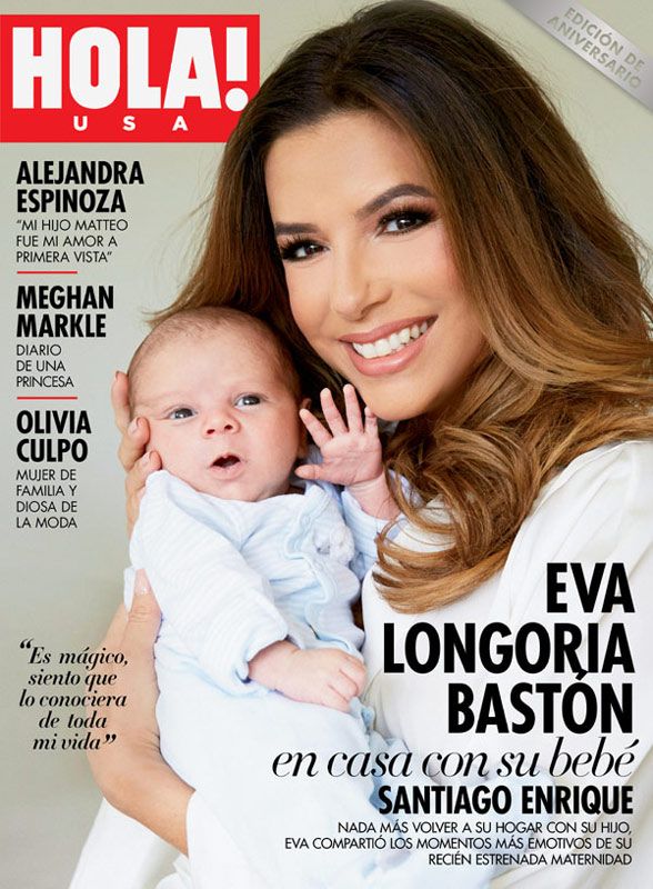 Eva Longoria presentando en exclusiva a su hijo en HOLA! USA 