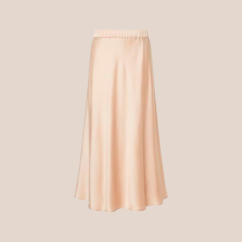 Falda midi satinada beige