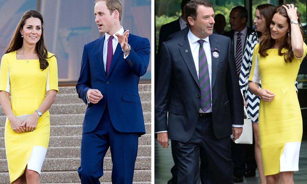 kate middleton con vestido amarillo en gira real por australia con el pr ncipe william en 2014 y en campeonato de wimbledon en 2016