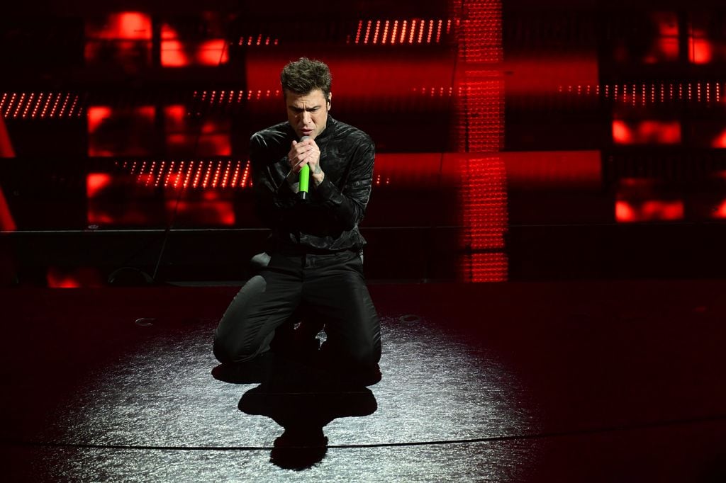 Singer Fedez during 75th San Remo Festival in San Remo on 12 February 2025