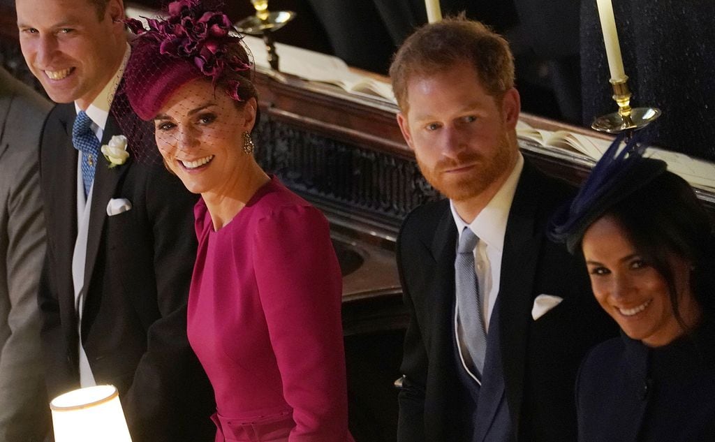 Príncipe Guillermo, Kate Middleton, Príncipe Harry y Meghan Markle en la boda de Eugenia de York, octubre 2018