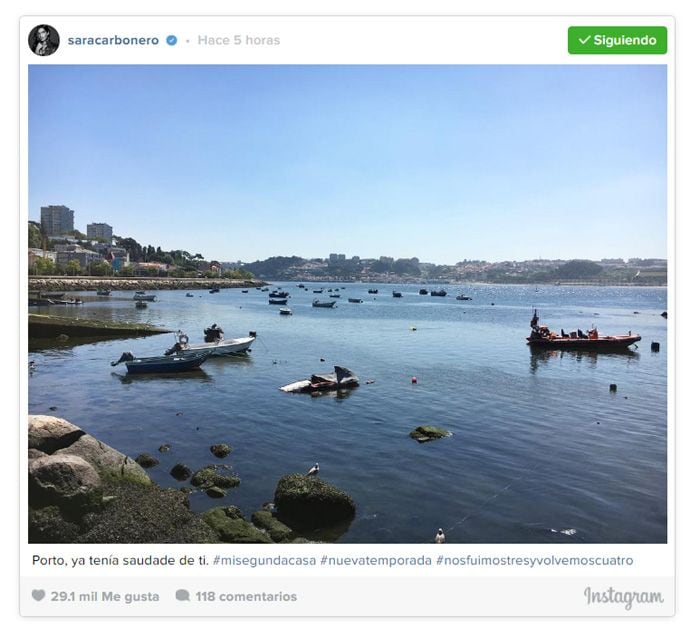 Porto, ya tenía saudade de ti", ha escrito en su cuenta personal de Instagram junto a una bonita panorámica de la ciudad y los siguientes hashtags: "mi segunda casa; nueva temporada; nos fuimos tres y volvemos cuatro"
