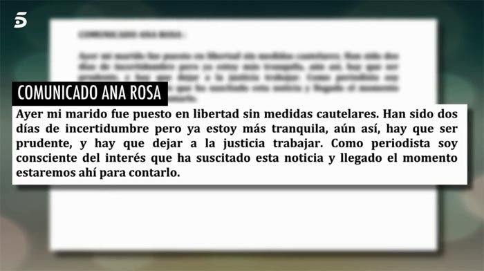 Comunicado de Ana Rosa Quintana sobre su marido