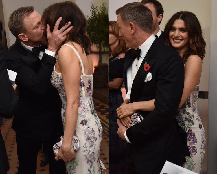 Daniel Craig le da un apasionado beso a su mujer, Rachel Weisz, que había ocupado un discreto segundo plano durante toda la noche
