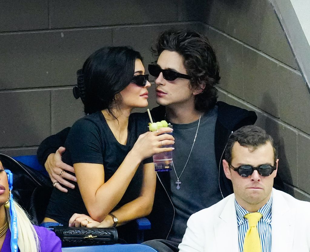 NEW YORK, NEW YORK - SEPTEMBER 10:  Kylie Jenner and TimothÃ©e Chalamet are seen at the Final game with Novak Djokovic vs. Daniil Medvedev at the 2023 US Open Tennis Championships on September 10, 2023 in New York City. (Photo by Gotham/GC Images)