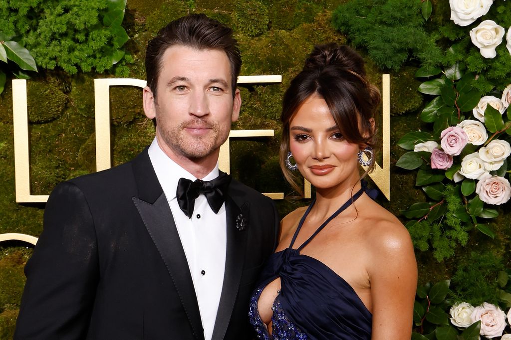 BEVERLY HILLS, CALIFORNIA - JANUARY 05: Miles Teller and Keleigh Sperry attend the 2025 Golden Globe Awards at The Beverly Hilton on January 05, 2025 in Beverly Hills, California. (Photo by Taylor Hill/FilmMagic)