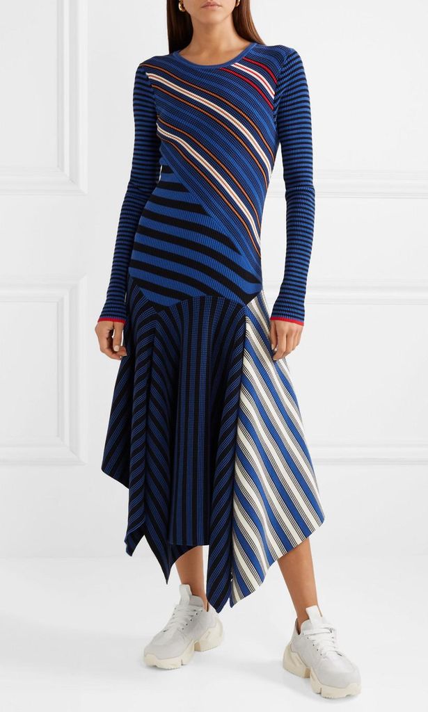 asymmetric striped cotton blend midi dress de opening ceremony