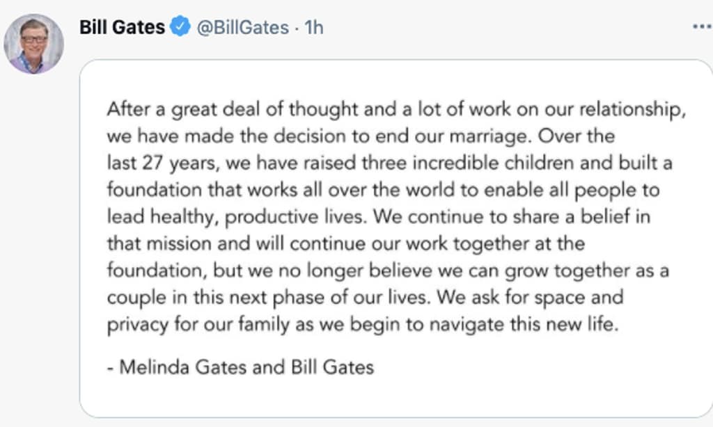 Bill Gates anuncia su divorcio