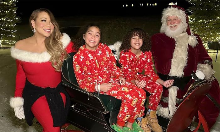 Mariah Carey con sus hijos inaugurando la Navidad