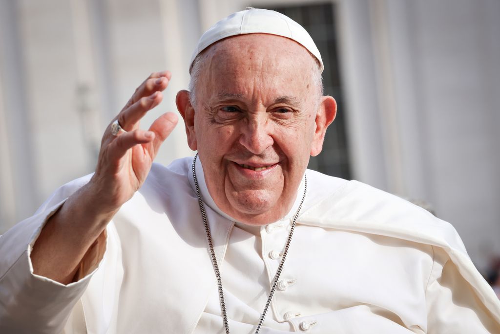 VATICAN CITY, VATICAN - SEPTEMBER 13: Pope Francis greets faithful during his weekly general audience at St. Peter's Square on September 13, 2023 in Vatican City, Vatican. (Photo by Franco Origlia/Getty Images)