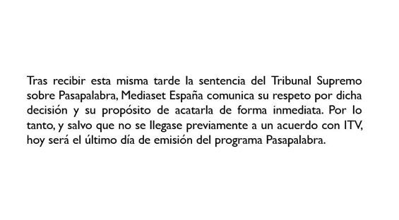 'Pasapalabra' emite su último programa tras el fallo del Tribunal Supremo