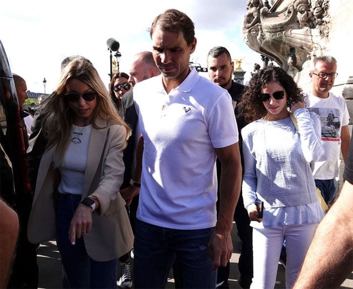 Rafa Nadal, su hermana Maribel y su mujer Mery Perelló