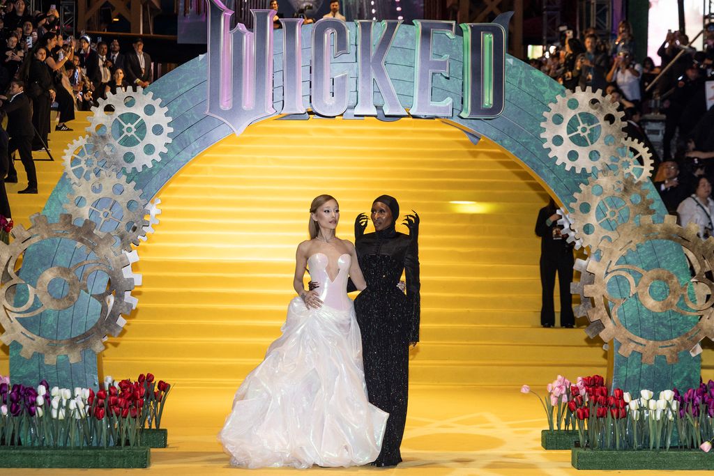 MEXICO CITY, MEXICO - NOVEMBER 11: Actress Ariana Grande and Cynthia Erivo pose on the yellow carpet "Wicked: Part One" at Auditorio Nacional on November 11, 2024 in Mexico City, Mexico. (Photo by Cristopher Rogel Blanquet/Getty Images)