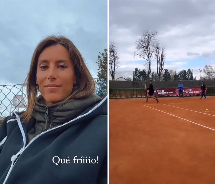 Ana Boyer viendo entrenar a su marido