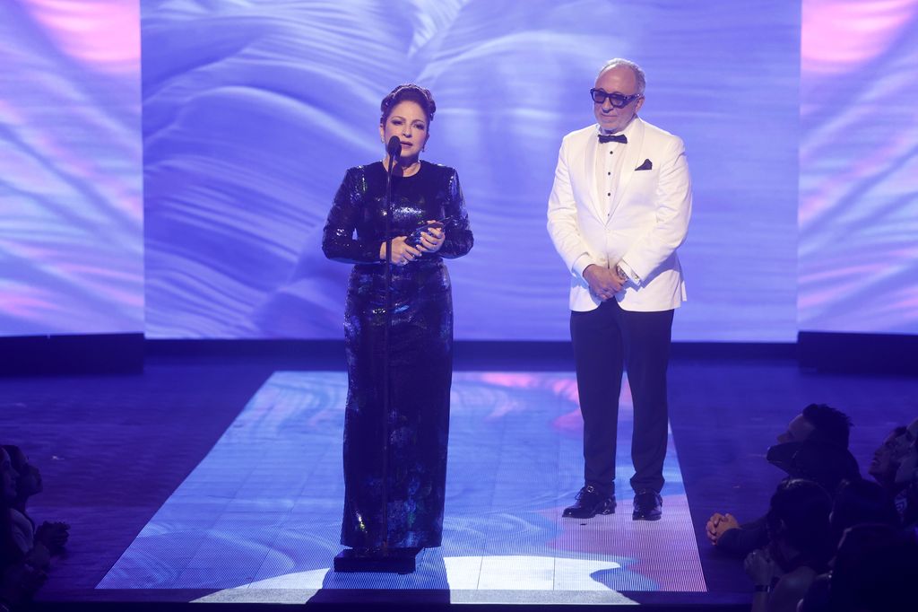 Gloria Estefan, Emilio Estefan on stage at the Telemundo Center