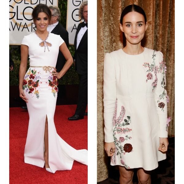 Rooney Mara, con minidress de manga larga en color blanco con flores. En la fiesta con los nominados anterior a los Oscar.
