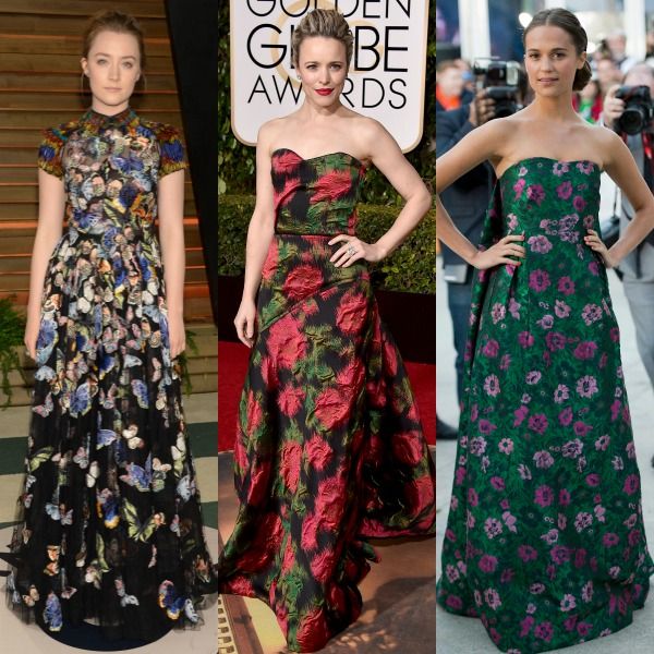 Estampado de colores + línea 'A': ¿casualidad o tendencia? Saoirse Ronan, Rachel McAdams y Alicia Vikander.
