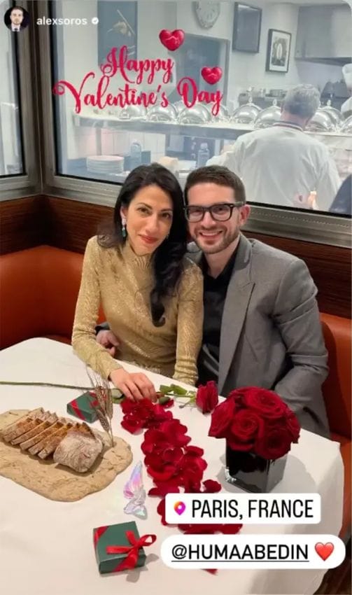 Alex Soros y Huma Abedin en San Valentín