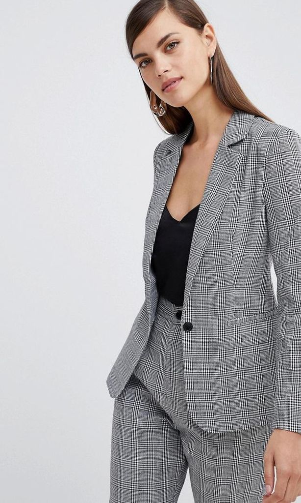 Unique 21 check tailored single button blazer