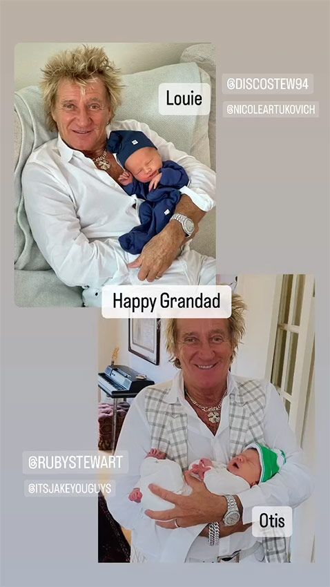 Rod Stewart posa con sus nietos recién nacidos