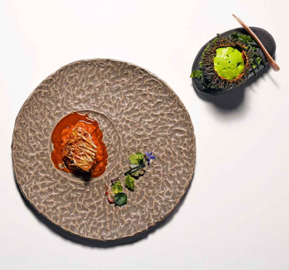 'Salmonete rojo crujiente, erizo de mar y ajonegro casero', el plato con el que Freitas se hizo con el premio 'S.Pellegrino Young Chef Academy Award 2023'.