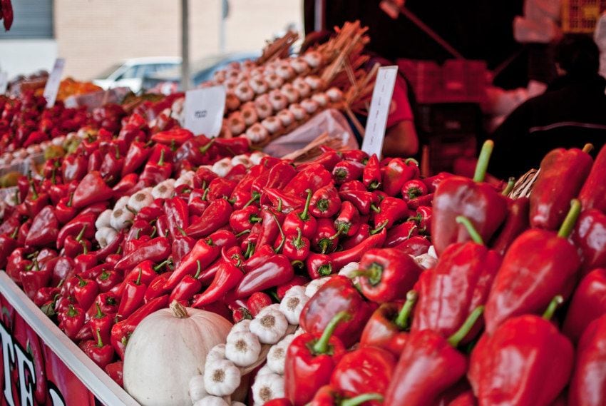 Puestos de pimientos en Puente La Reina