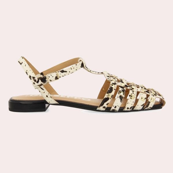 SANDALIAS ESTILO CANGREJERAS DE PIEL CON ANIMAL PRINT Y TACHAS PARA MUJER CONNERTON