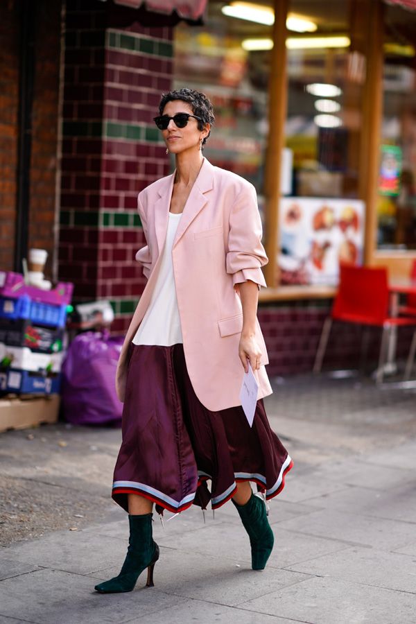 look trabajo blazer vestido largo