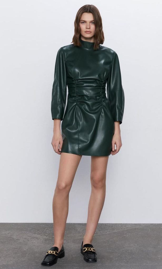 faux leather draped dress de zara