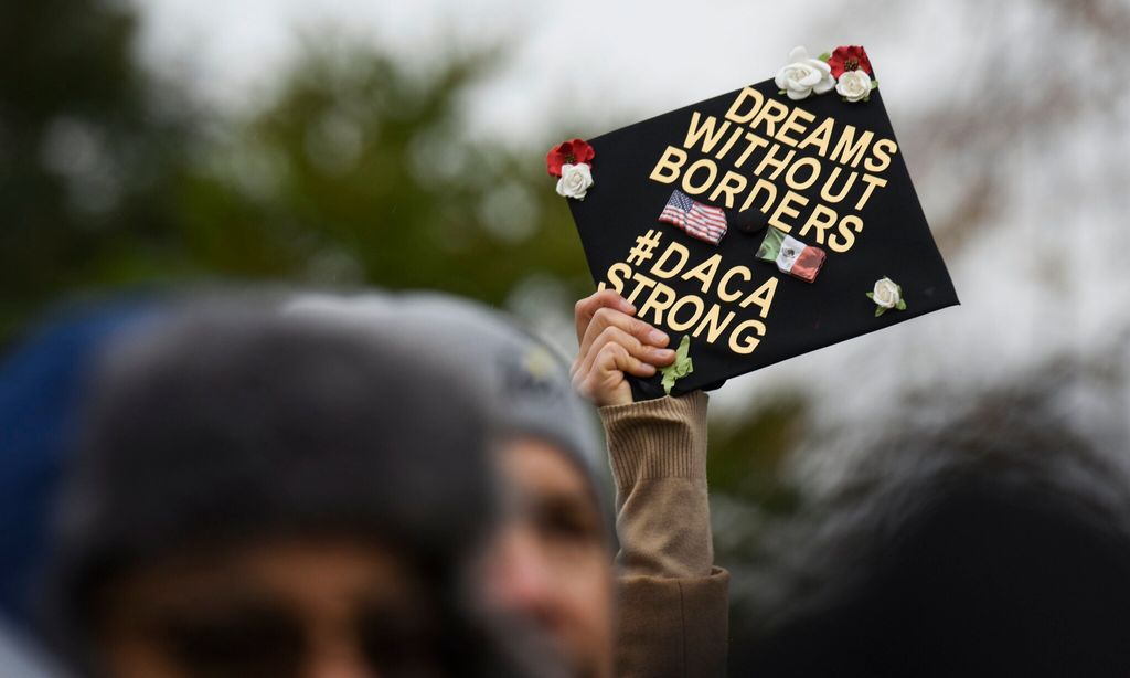 Demonstrators gather in front of the United States Supreme Court, where the Court is hearing arguments on Deferred Action for Childhood Arrivals - DACA - that could impact the fates of nearly 700,000 \"dreamers\" brought to the United States as undocumented children, on Tuesday, November 12, 2019, in Washington, DC.