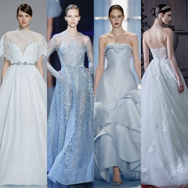 En azul bebé, de Georges Hobeika, Elie Saab, Carolina Herrera y Monique Lhuillier.
