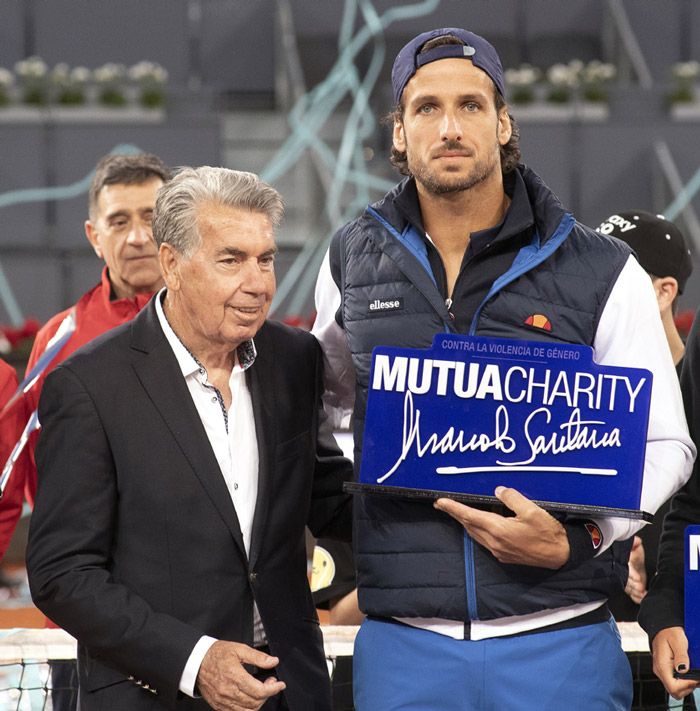 Manolo Santana y Feliciano López en el Charity Day del Mutua Madrid Open