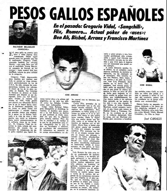 Una imagen de la edición del diario Mundo deportivo (de su hemeroteca fechada el 20 de octubre de 1967) en la que se ve el nombre de Bisbal en una información sobre los boxeadores españoles de peso gallo
