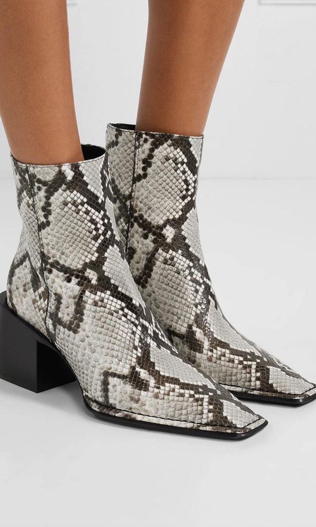 parker logo emebllished snake effect leather ankle boots de alexander wang