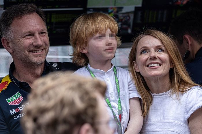 Christian Horner con su mujer, Geri Halliwell, y su hijo Montague