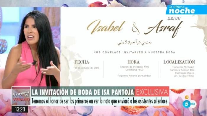 Isa Pantoja muestra su invitación de boda