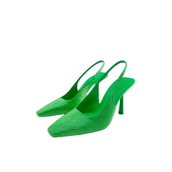 zapato verde pedreria zara