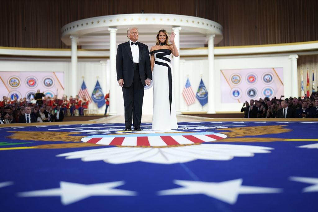 President Donald Trump and First Lady Melania Trump arrive to the Commander-In-Chief inaugural ball at the Walter E. Washington Convention Center in Washington, DC, on January 20, 2025. (Photo by Jabin Botsford /The Washington Post via Getty Images)