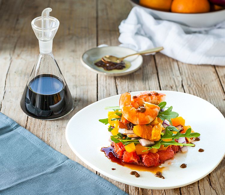 Ensalada de mandarina, pomelo y langostinos