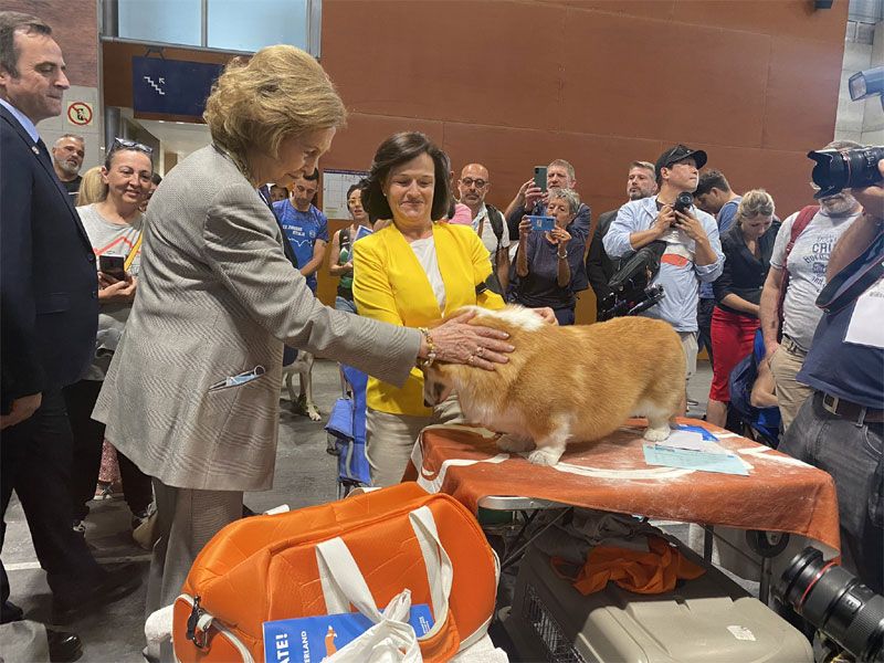 Doña Sofía acaricia a un perro