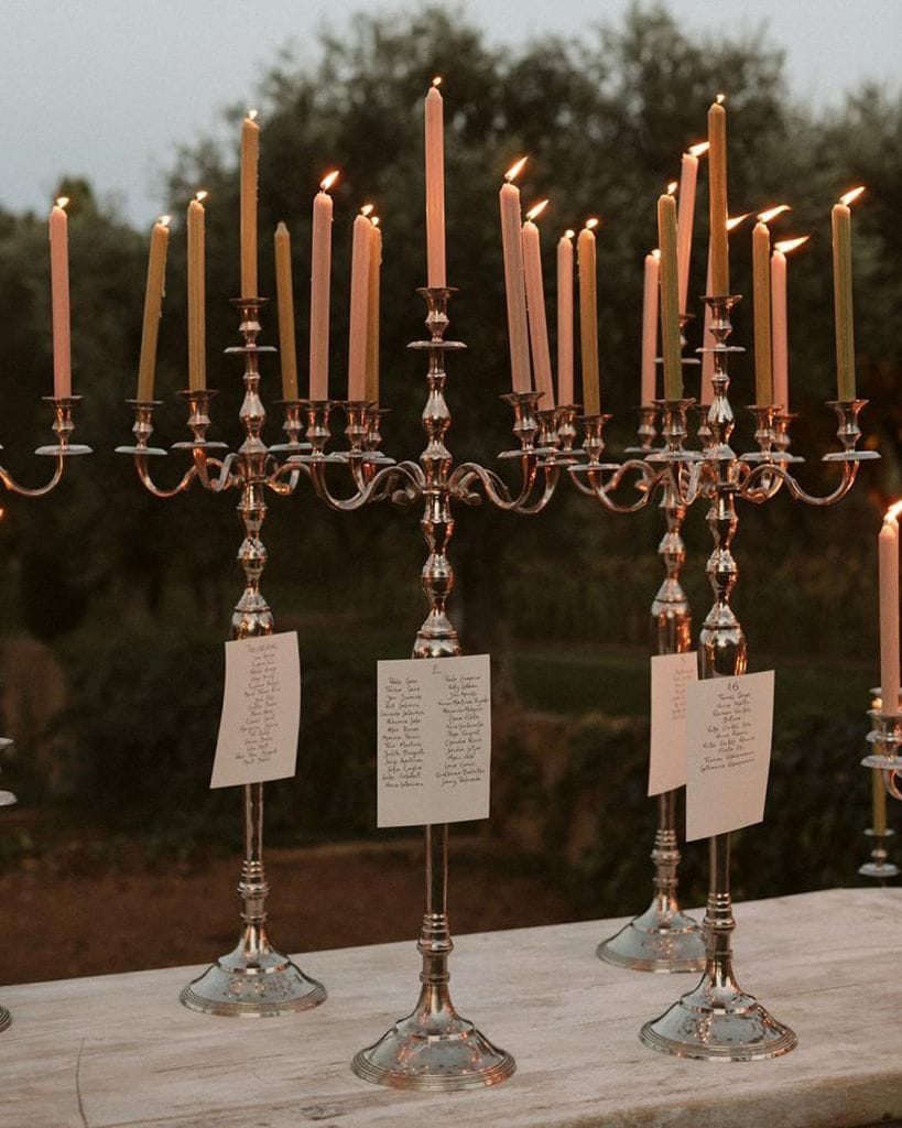 Decoración de boda con candelabros seating plan