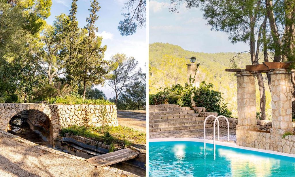 
Sobre estas líneas, la piscina. Arriba, la abuela de María, María de Fontcuberta, condesa de Ribas, junto a Grace Kelly, en una de las ocasiones en la que los príncipes de Mónaco visitaron Mallorca.
