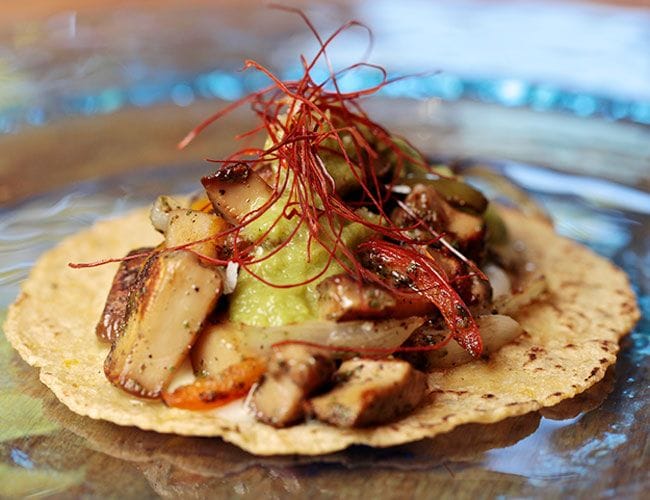 Comer con los sentidos: vista, gusto, olfato... quesadilla de boletus edulis con salsa de mil tomate en 'Punto MX'.
