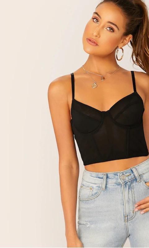 bustier de malla transparente negra de shein