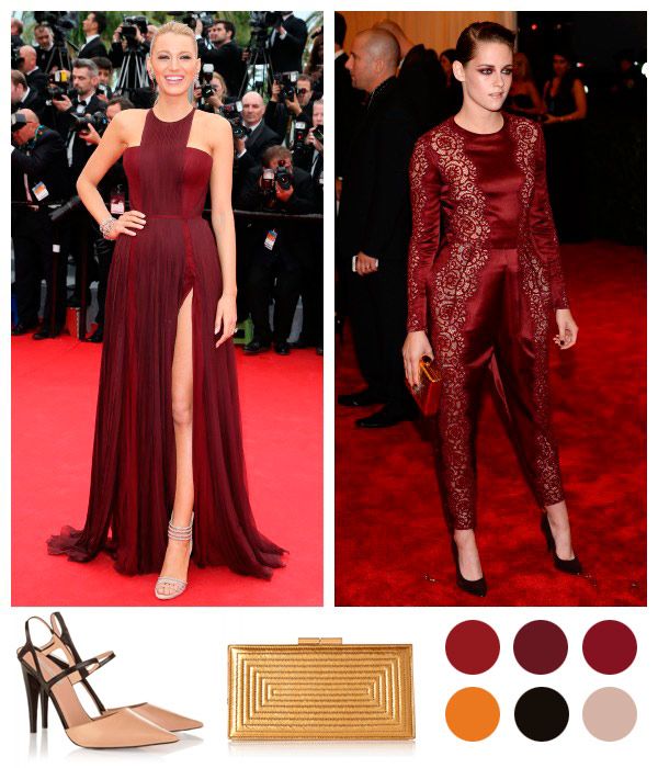 La invitada más arriesgada de la gala MET, Kristen Stewart, con mono de encaje en marsala y maquillaje a juego.
